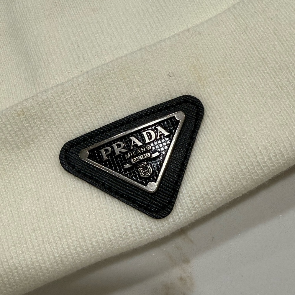 Prada Ivory Knit Hat with Logo - Picture 2 of 2